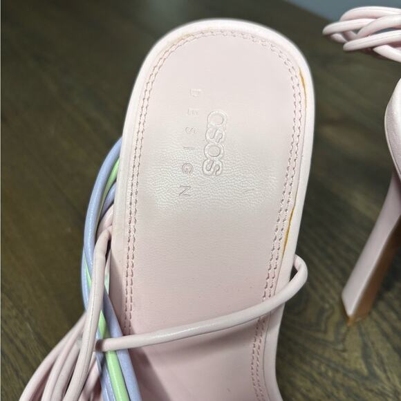 ASOS Pink Purple Strappy Square Toe Heels 8” High Heel - Picture 3 of 6